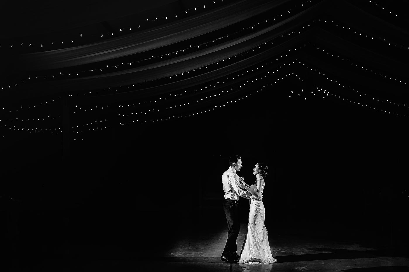 Formal first dance with fairy lights and mood