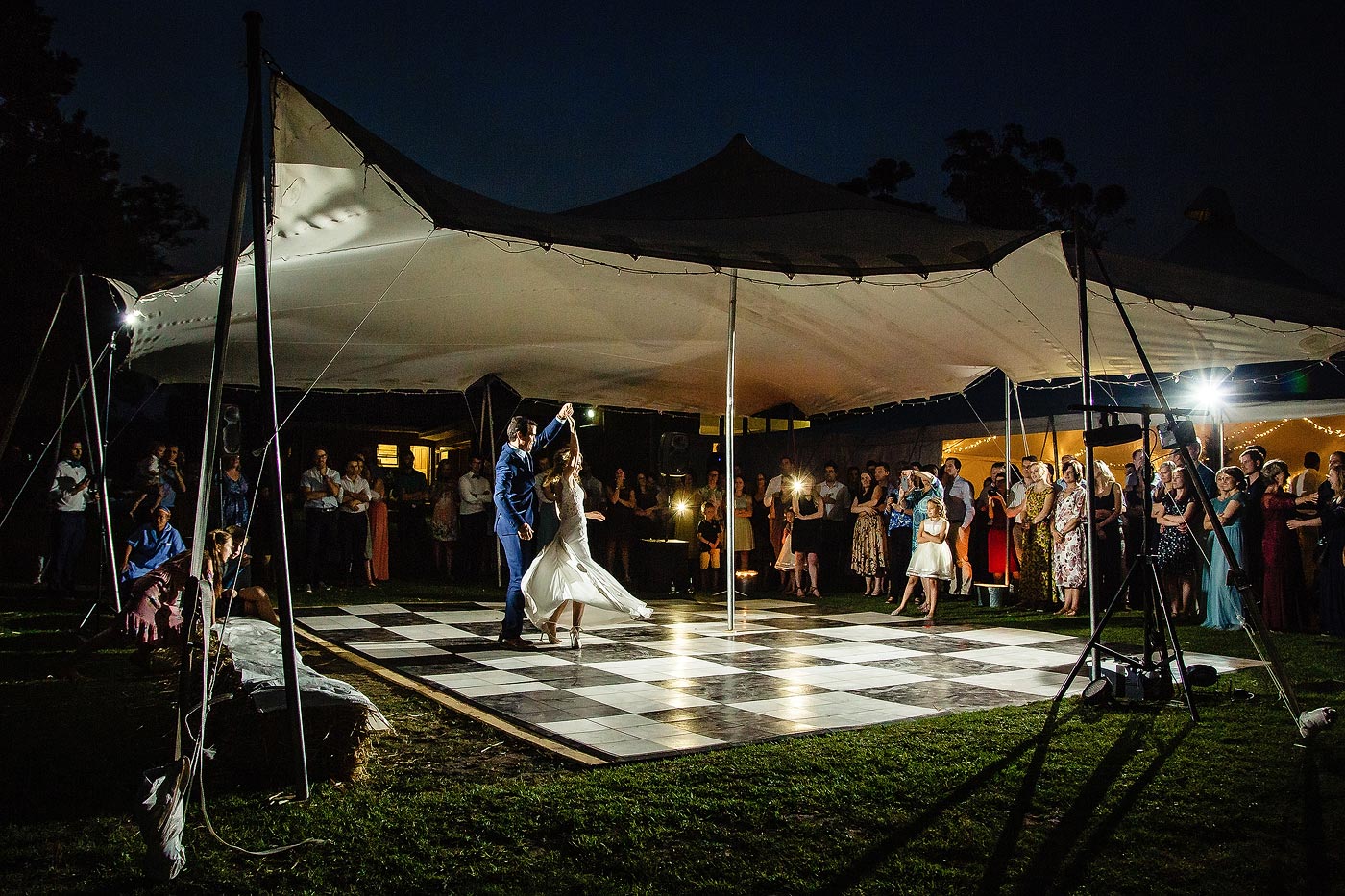 Outdoor first dance during a western cape wedding with stretch tent.