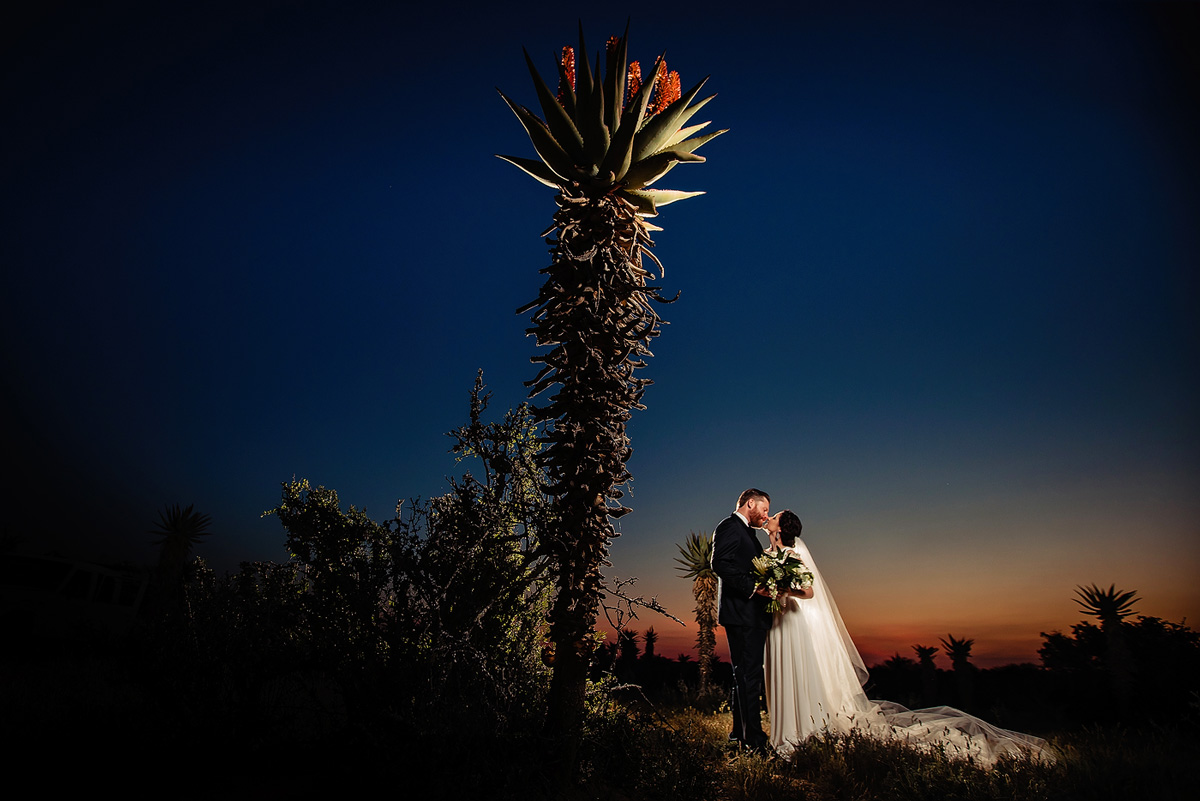 Evening portraits at Night with bride and groom at wedding in Eastern Cape