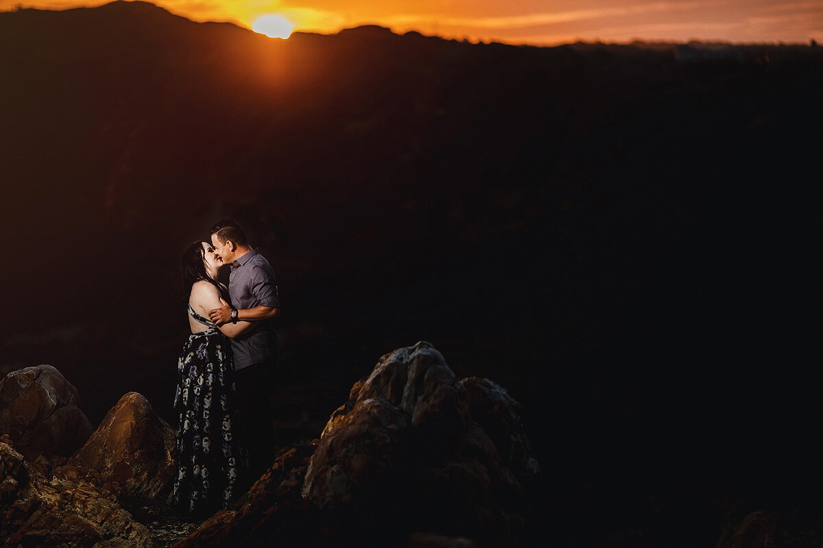 Sunset beach couple engagement shoot