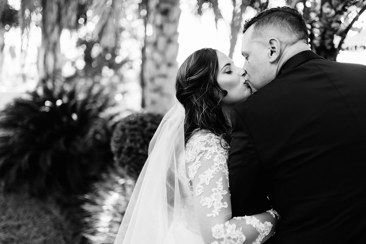 Bride and groom romantic kiss in Upington