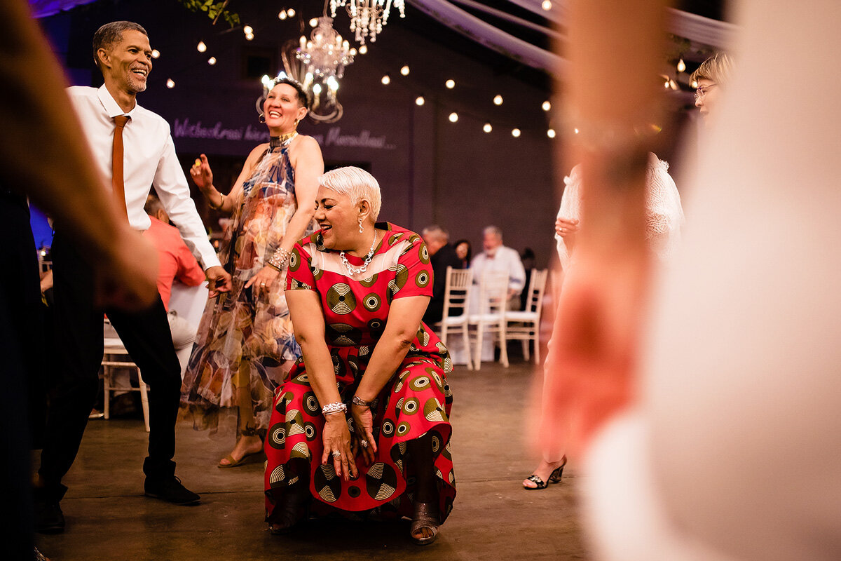 Guests partying on the dance floor at a wedding in the Northern Cape of South Africa.