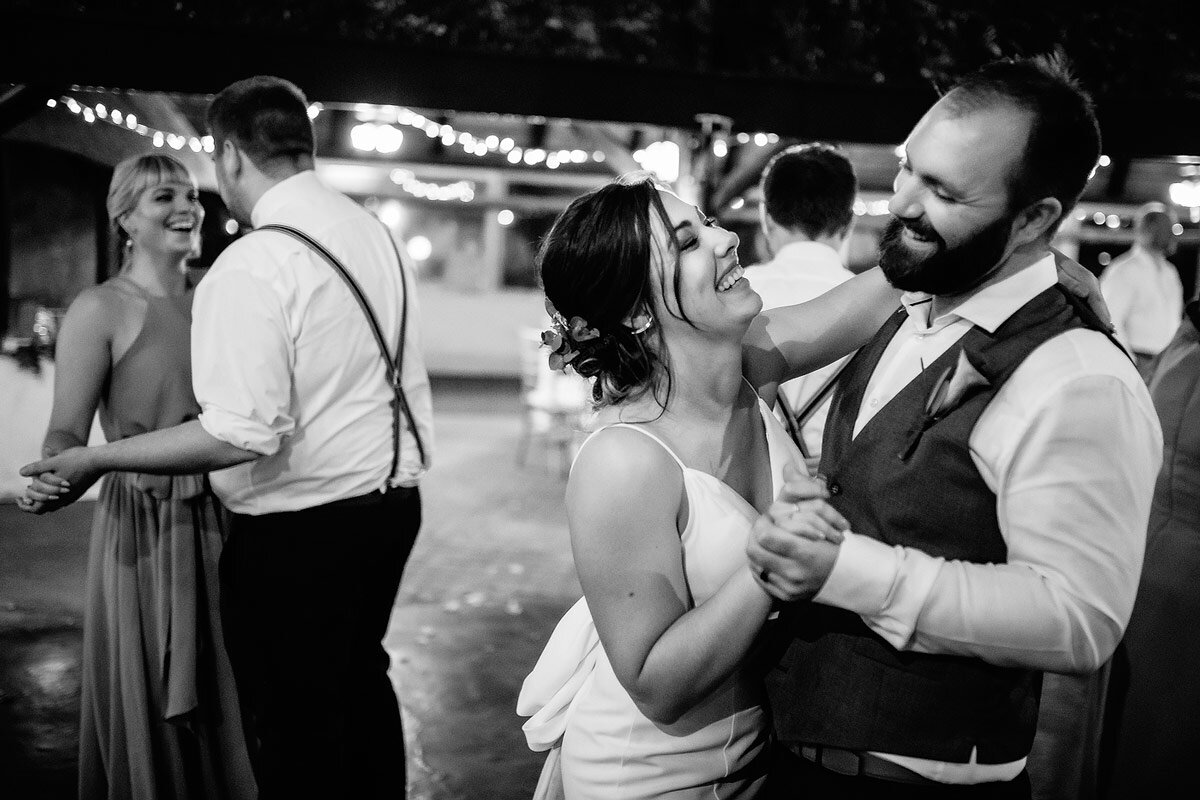 Fun dance moves and laughter during the evening at wedding in Namibia.