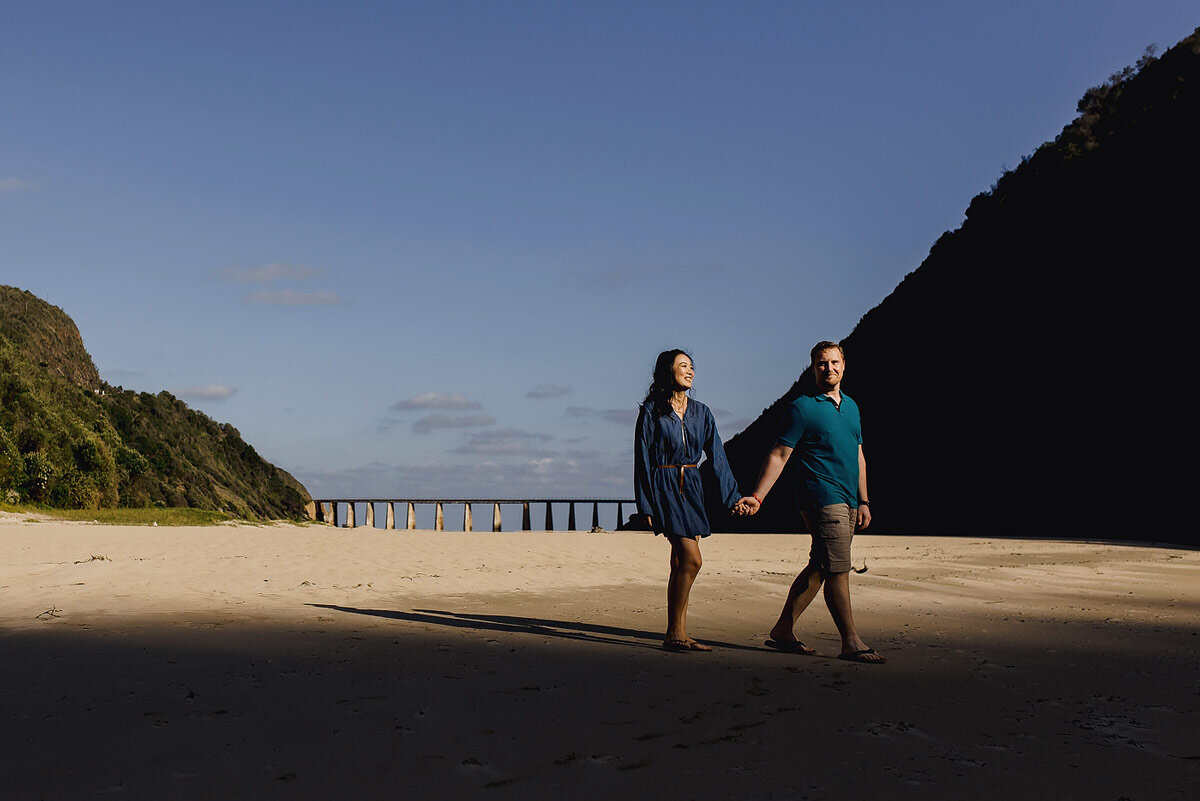 Kaaimans River beach walk with engaged couple during a photo shoot in the Garden Route.