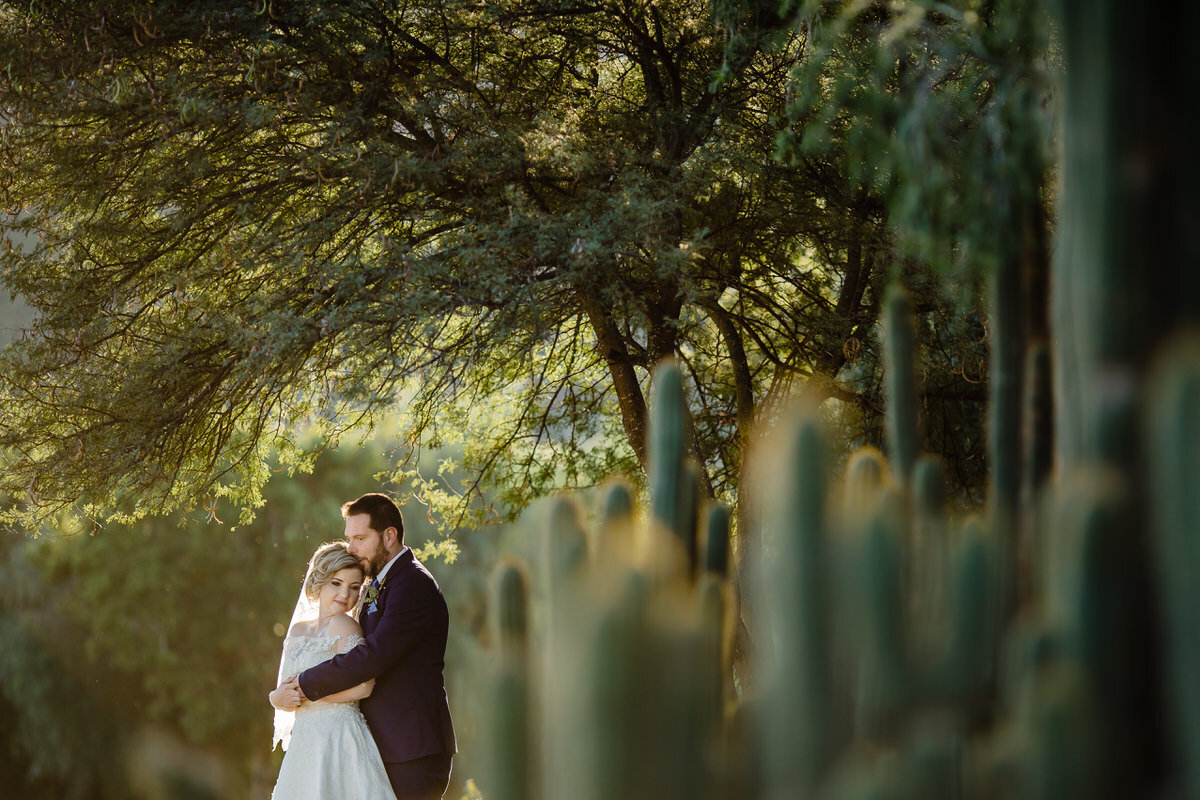 Elegant wedding couple photos with Cactus in the foreground.