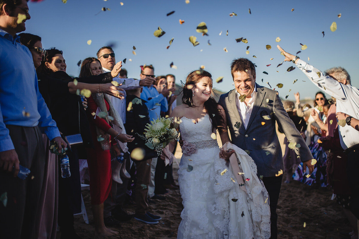 Confetti at a beach wedding ceremony near Knysna.