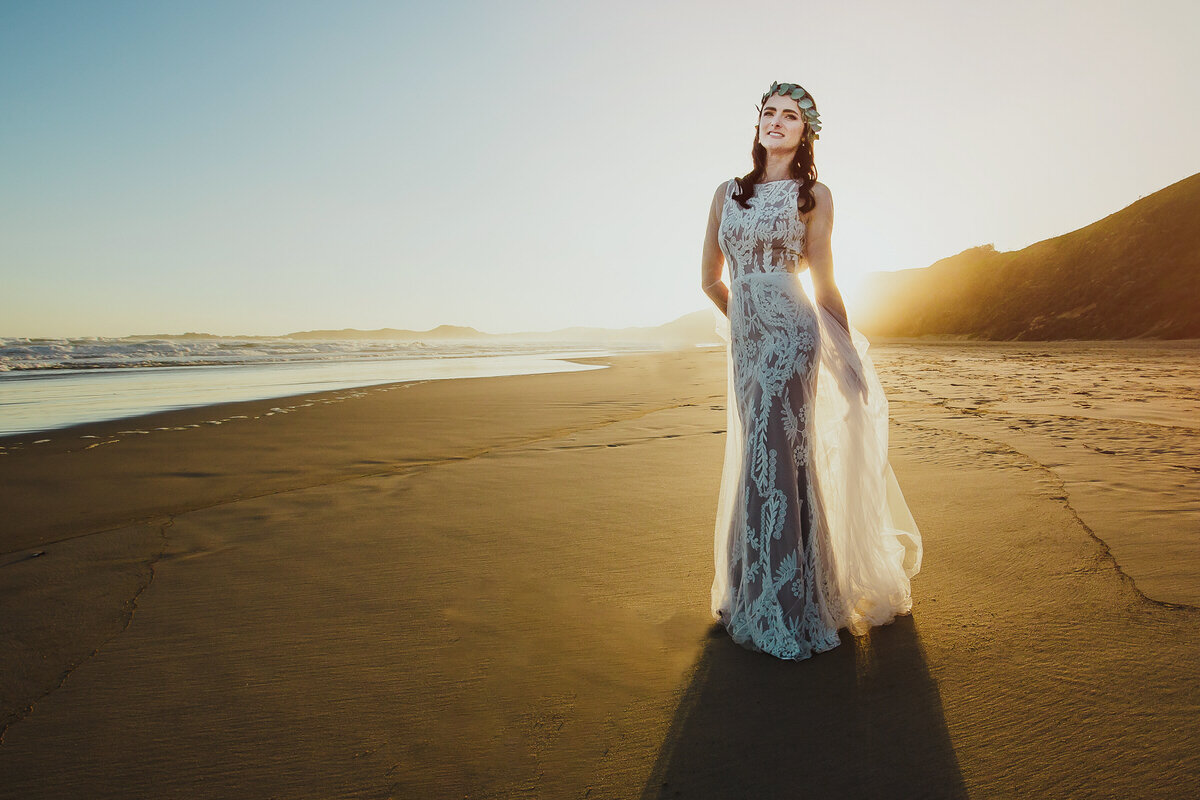 Bridal beach photos in wedding dress in Knysna.