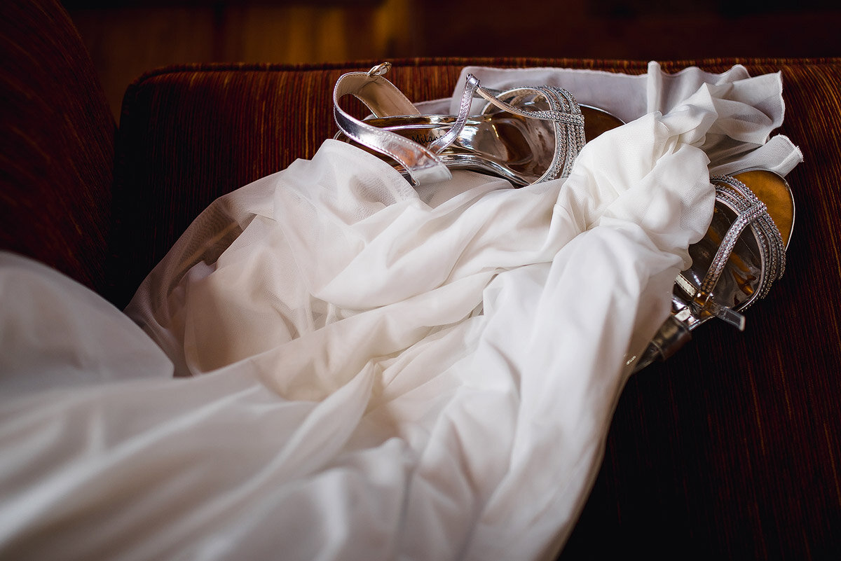 Bridal Wedding Dress and Shoe details on the wedding day.