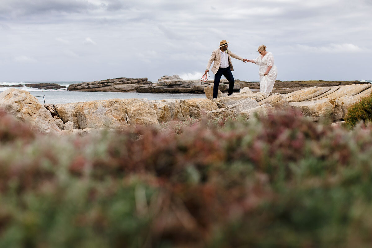 Bride and Groom intimate wedding elopement beach portraits in Stilbaai South Africa.