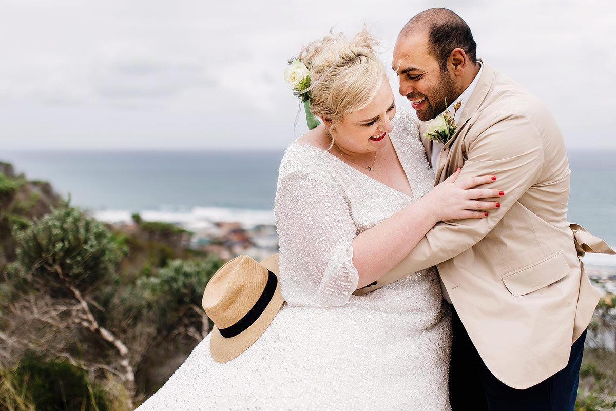 Funny Moment Wedding Portrait with Bride and Groom in Stilbaai South Africa.