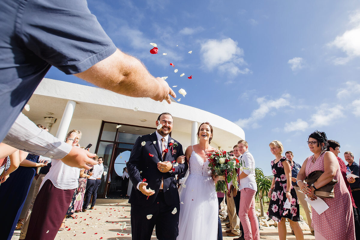 Rose Petal Confetti thrown into the air after the Garden Route Wedding.