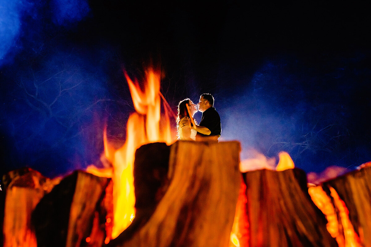 Wedding night portraits with fire.