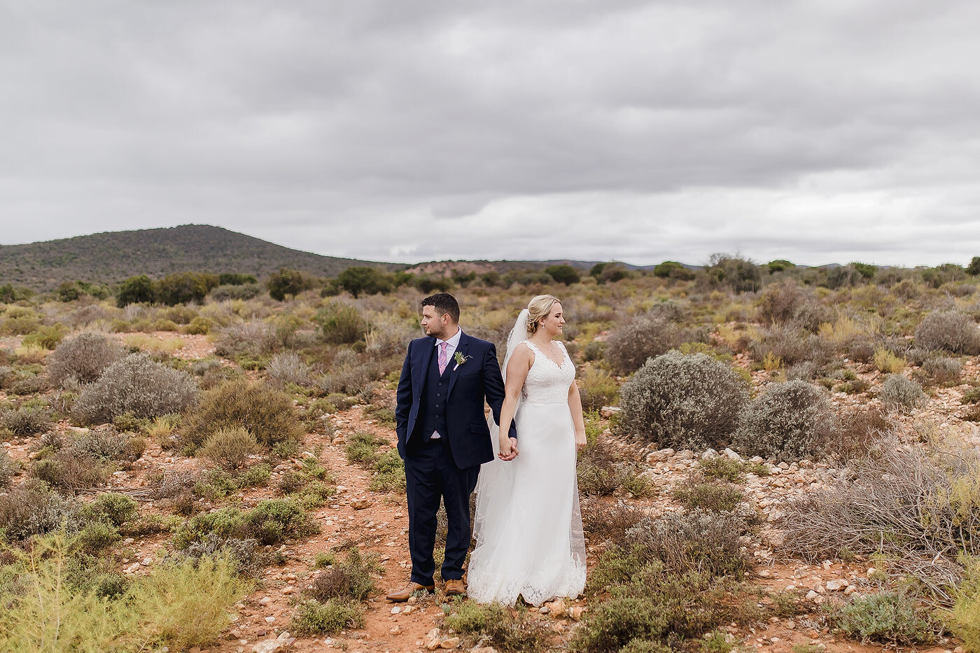 Bride and groom wedding portraits in the Karoo.