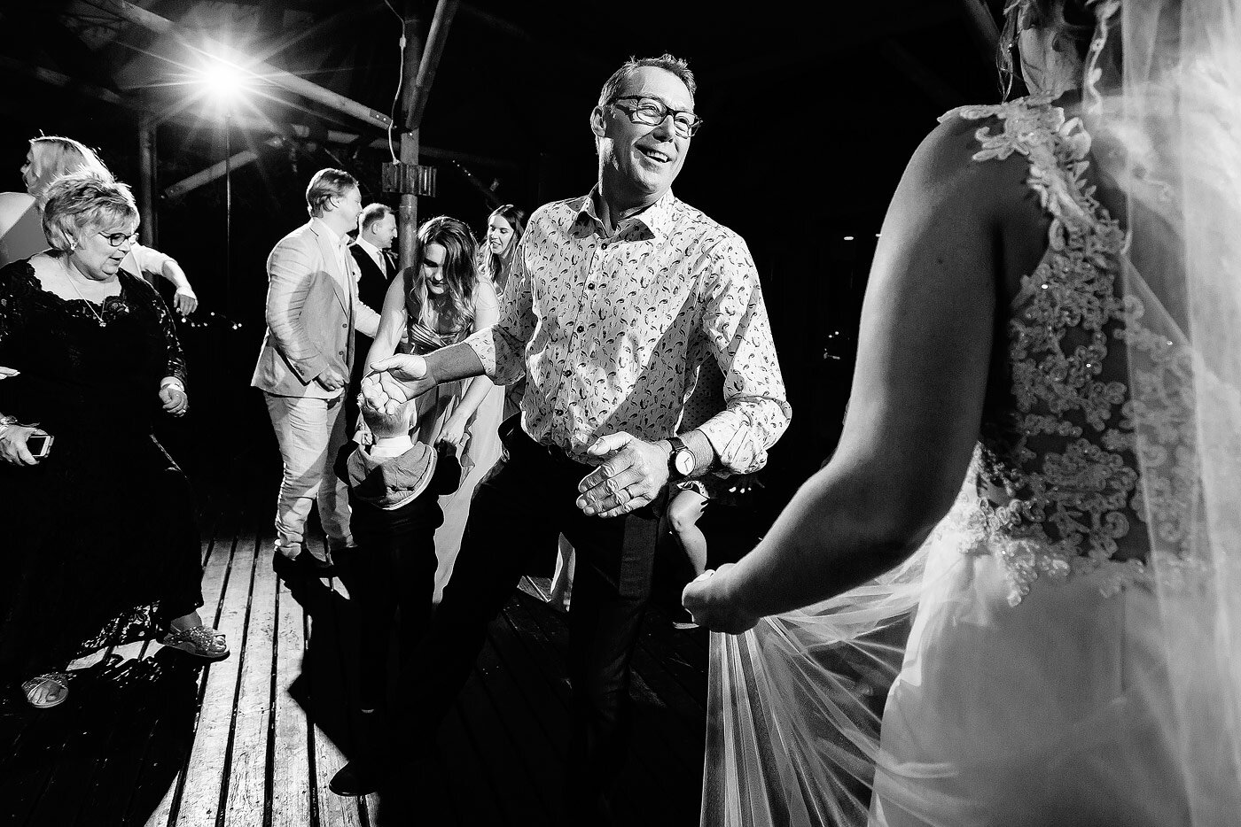 Guests dancing at the wedding  reception in  the Karoo.