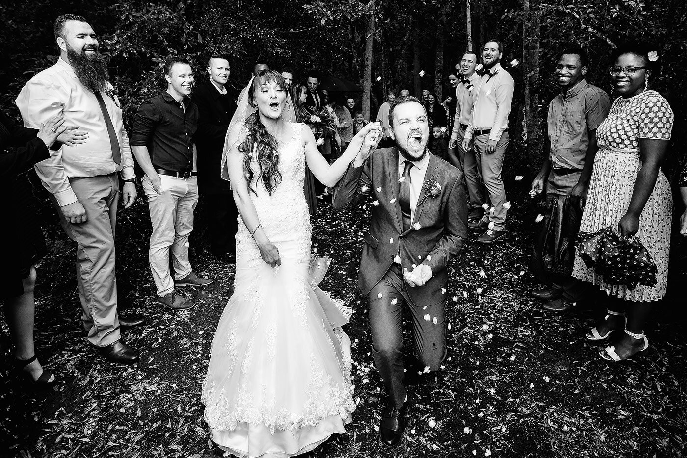 Popcorn confetti during a forest wedding in the garden route.