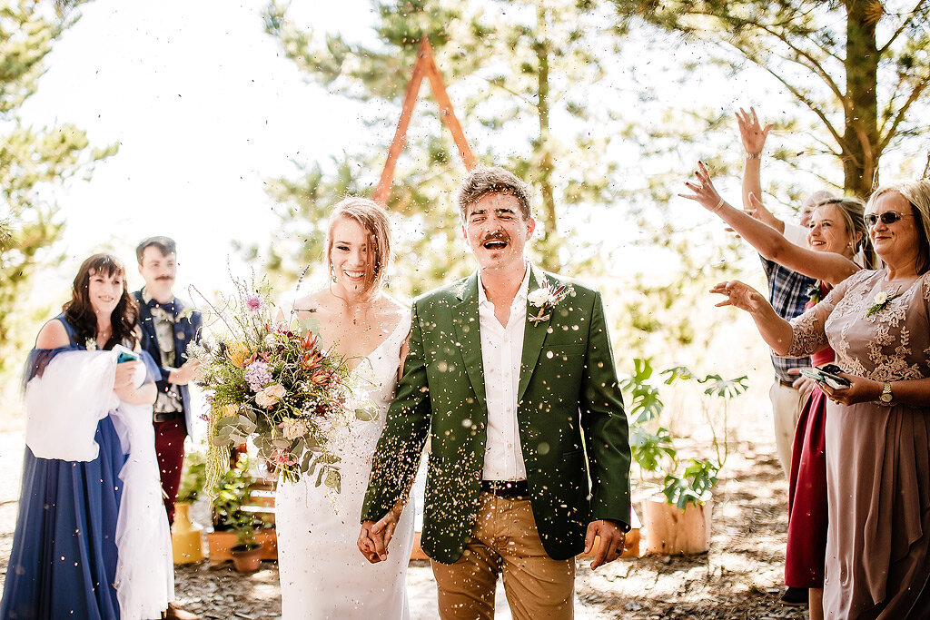 Confetti during and outdoor wedding