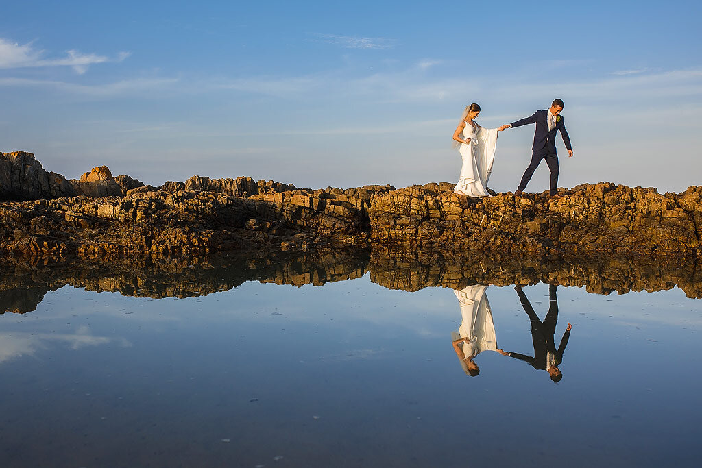 Creative Wedding Couple photos with water reflection.