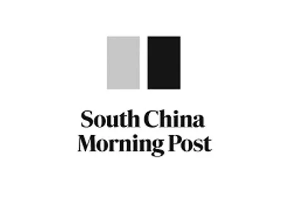 Logo of South China Morning Post with two vertical rectangles, one gray and one black, above the text.