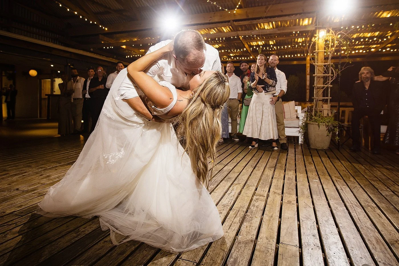 Wedding Couple during their first dance at farm venue