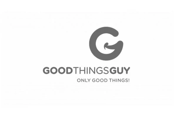 Logo with a large G and arrow inside, text that says 'GOOD THING GUY' and tagline 'ONLY GOOD THINGS!'.