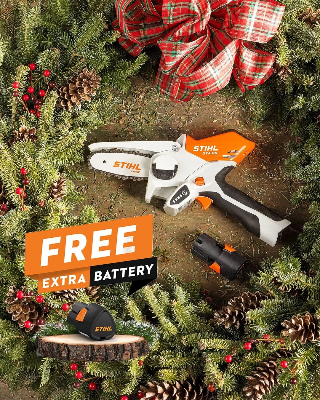 ✨ Trim the tree and power up your holidays with the STIHL GTA 26 Garden Pruner! 🎁 Buy any AS System Tool Set (excluding GTA 40) and get a FREE AS 2 battery. 

⚡ Claim your bonus by filling out our online redemption form at stihl.ca. See dealer for m