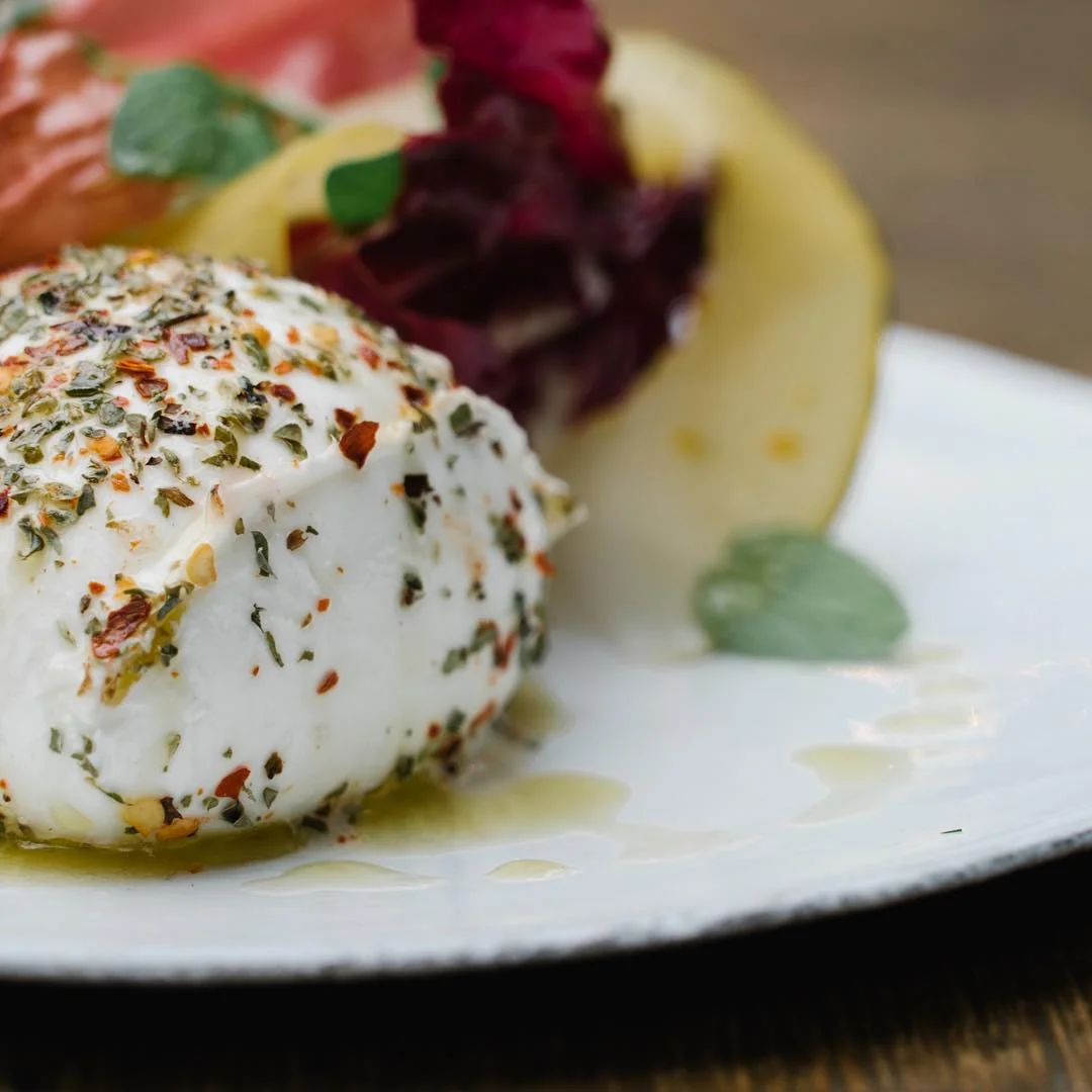Mozzarella di Bufala with pickled Delica pumpkin, oregano, chilli and Castelfranco. 