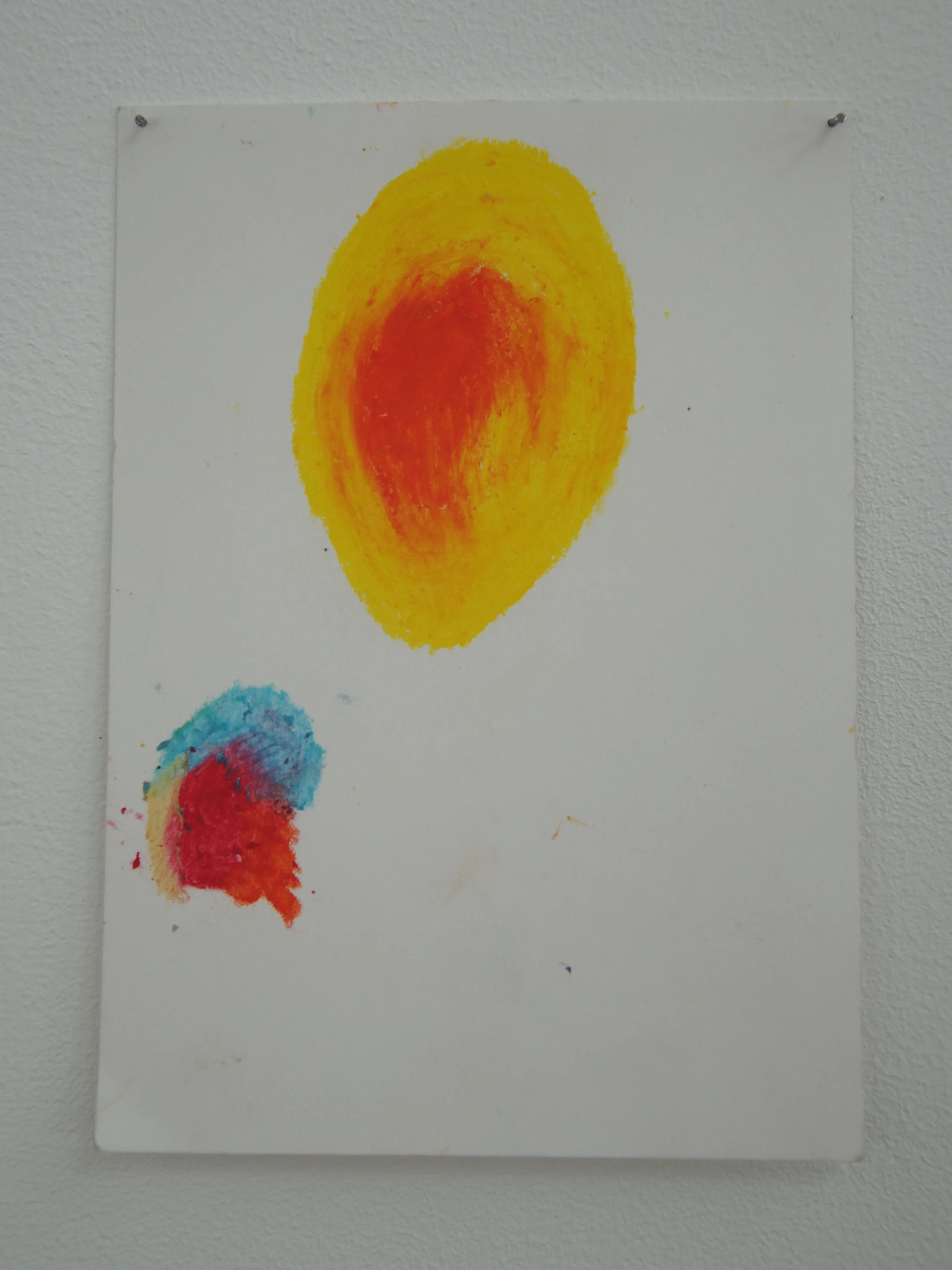 A6, oil pastel on paper, panel pins. 