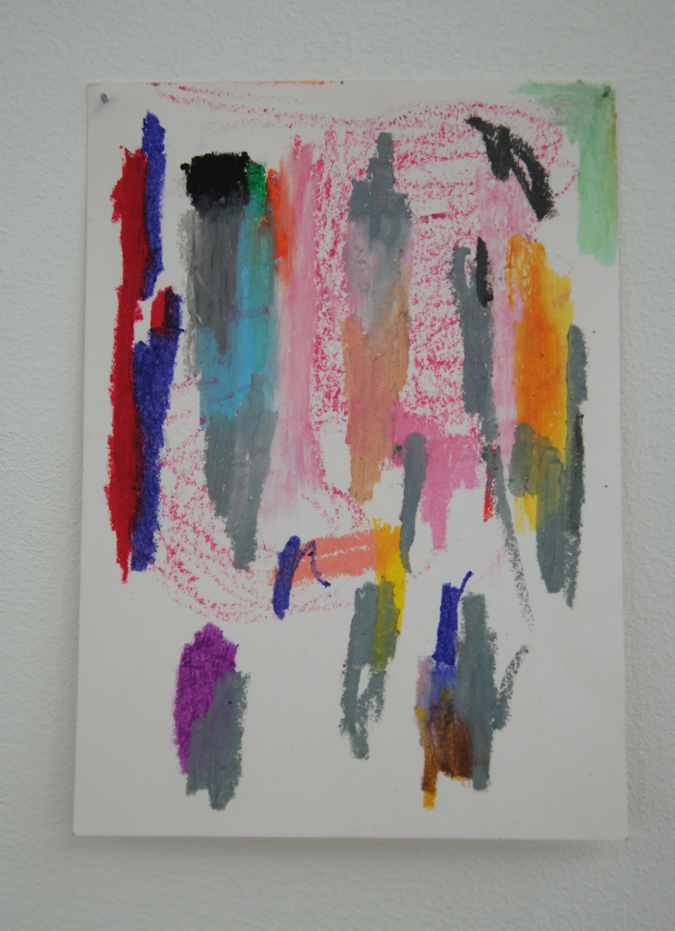 A6, oil pastel on paper, panel pins. 