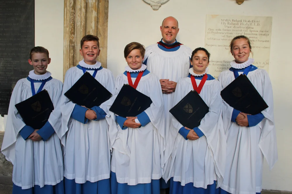 The new Head and Deputy Head Choristers with Matthew Owens
