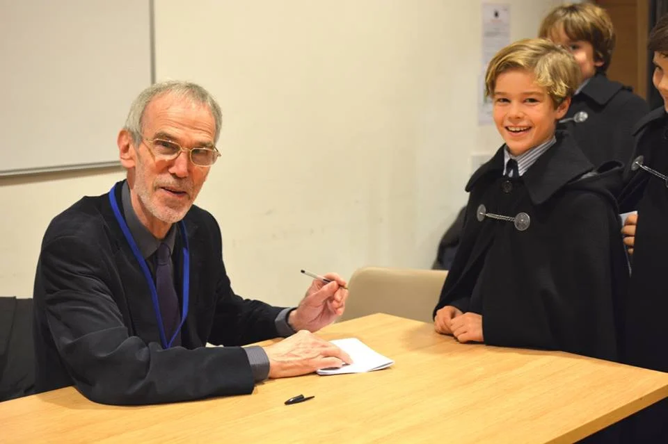 Delighted Chorister, Dan gets his copy signed by Howard Skempton