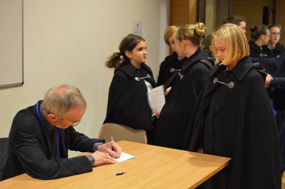  The long line of choristers with autograph requests - Howard Skempton had his work cut out! 