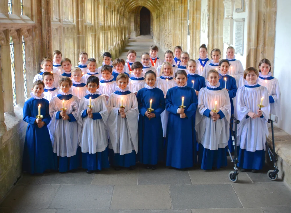 The choristers looking resplendent in their new cassocks