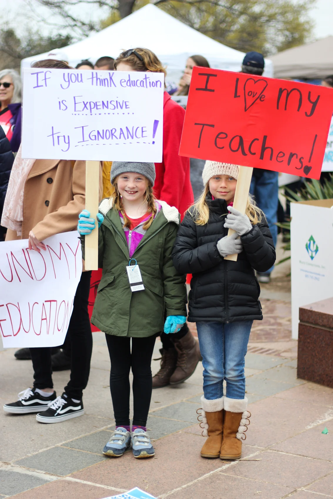 Jennifer (right), Gatewood Elementary Student, 8 years old MR: “Why are you here today?” J: “I’m here to support teachers.” MR: “How do you feel about your own teachers?” J: “Good!” MR: “Who’s your favorite teacher?” J: “Mrs. Platt.” MR: “Why?” J: “Because she’s nice.” Lilly (left), Nichols Hills Elementary Student, 7 year old MR: “Why are you here today?” LS: “To support my teachers.” MR: “Why do you think it’s important to support teachers?” LS: “‘Cause they teach us and they support us in education!”