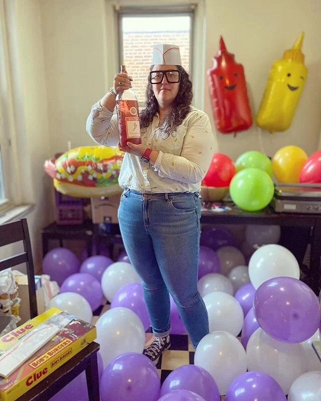 It was hard to pretend all day long that I have no plans for @dana_stirling &lsquo;s birthday ;) here she is standing with a giant bottle of ros&egrave; by Barefoot wine with snazzy Tina Belcher glasses @bobsburgersfox style birthday theme :)