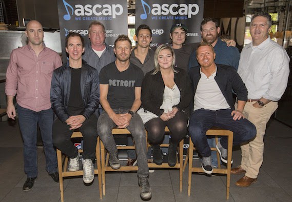 Pictured (L-R): ASCAP’s Robert Filhart, co-writer JT Harding, ASCAP’s Mike Sistad, Dierks Bentley, Smack’s Robert Carlton, Elle King, producer Ross Copperman, co-writer Shane McAnally, Capitol Nashville/UMG’s Royce Risser and GMR’s Randy Grimmett – Photo: Ed Rode/ ASCAP