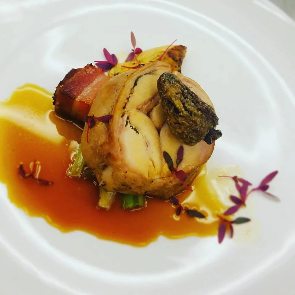 Andy Teixeira, Newport Vineyards <br/>Rabbit porchetta, bacon, wild spring onion, nebrodini mushrooms, crispy morel, Ripta jus