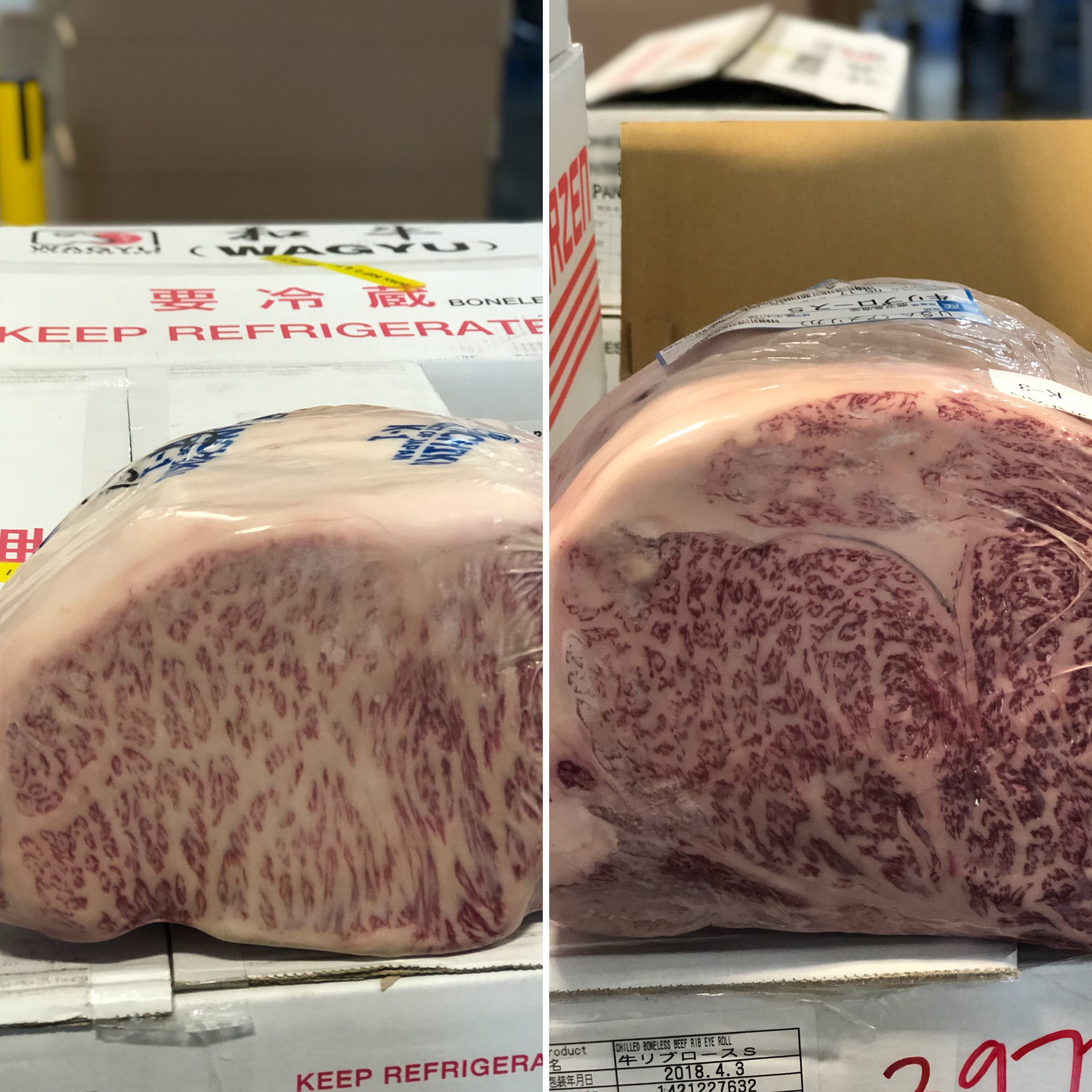 Takamori A5 (right) and Satuma A5 BMS 12 Wagyu