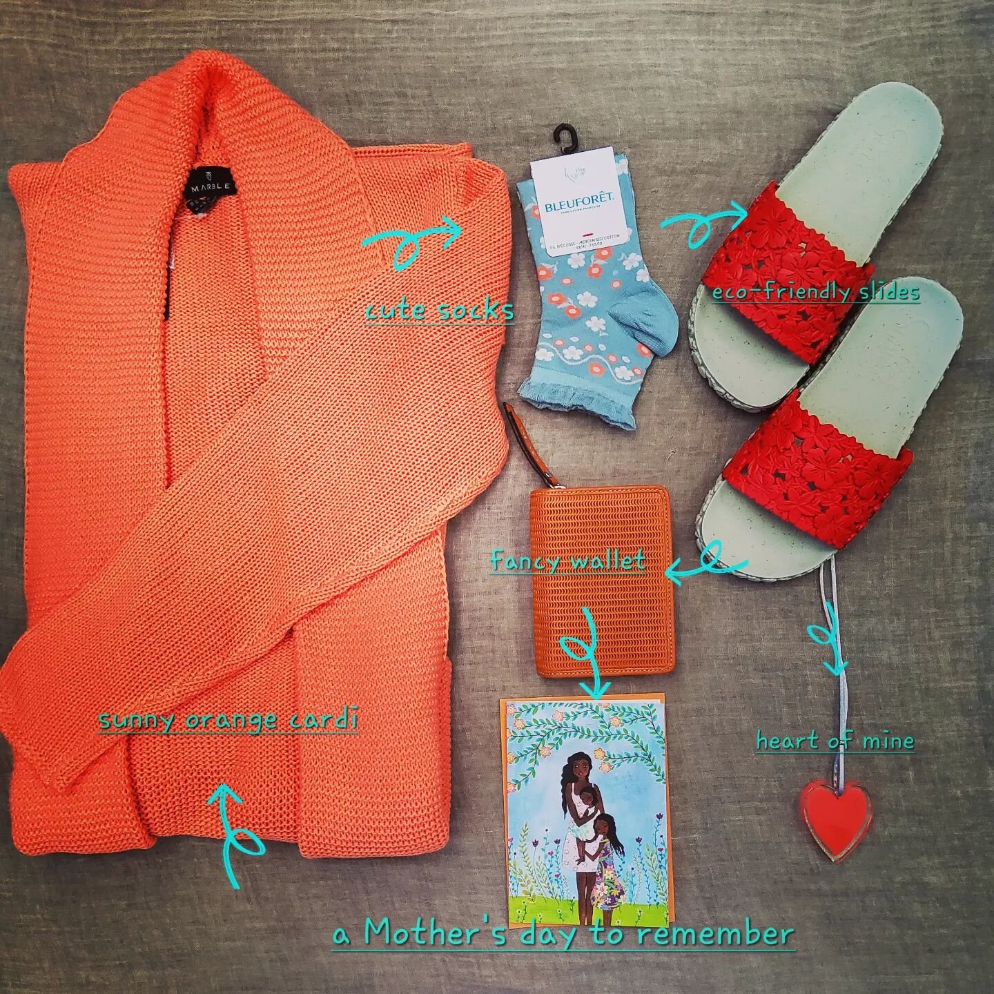 A Mother's Day to remember...
#cardis #marble #orange #socks #bleuforet #slides #sandals #sunnies #ecofriendly #heartofmine #hearts #wallets #orangewallets #mothersdaycards #shoplocal #mothersdaygiftideas