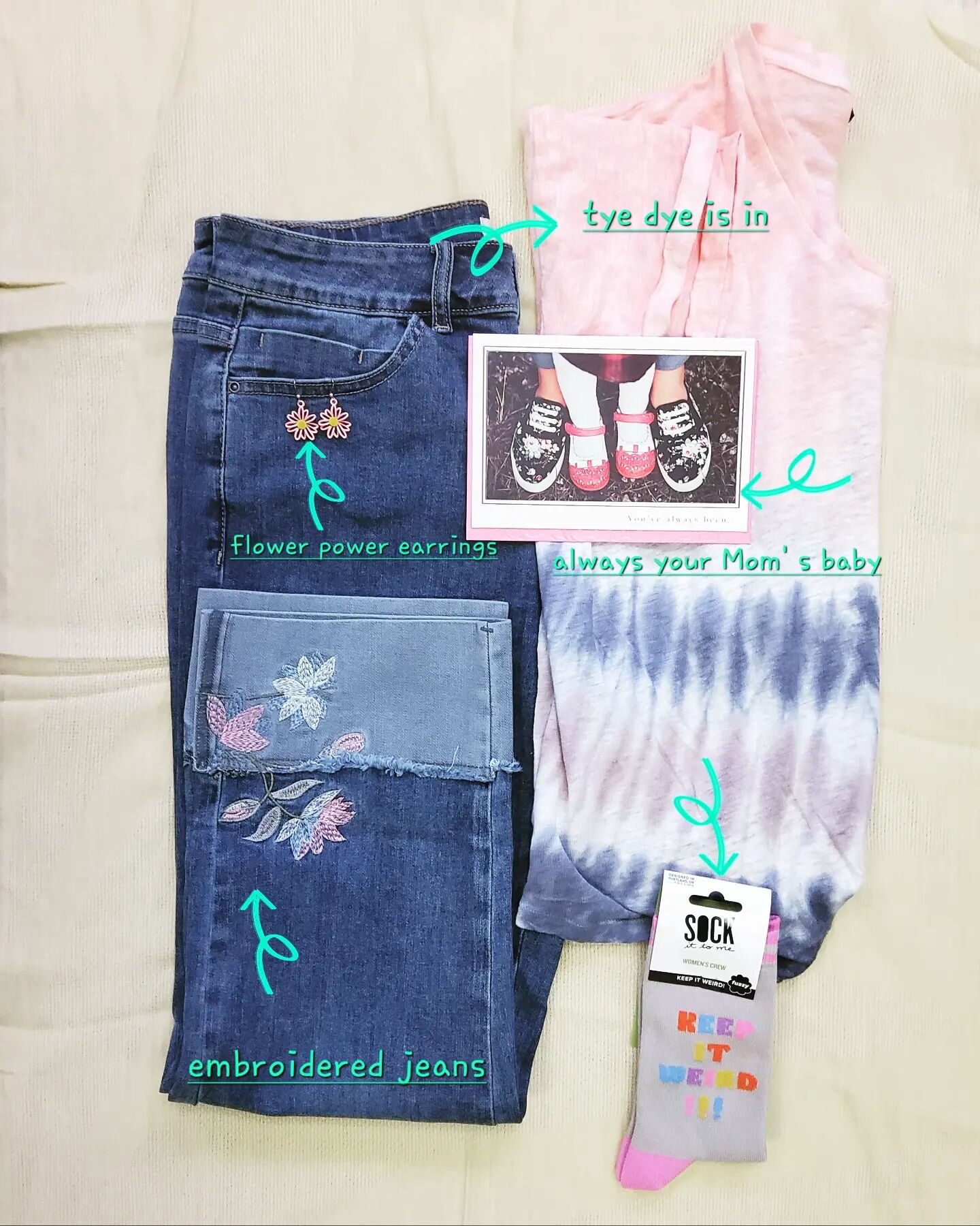 Flowers (power) for Mom
#flowerpower #earringsbycath ##embroideredjeans #charlieb #tyedyetops #giftscards #sockitome #keepitweird #shoplocal #mothersday2023&hearts;️ #yellowknifewomensclothingstore