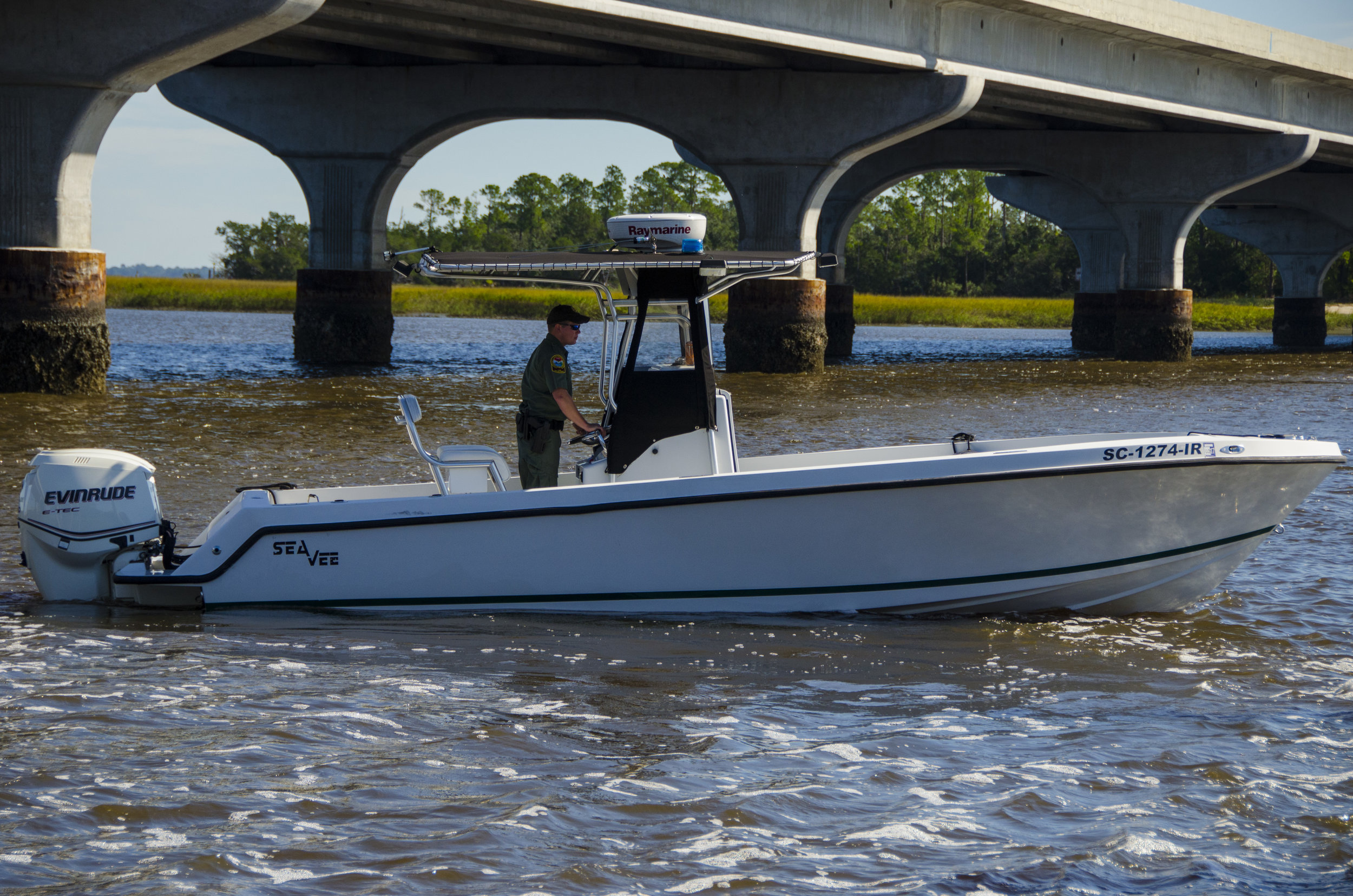 A Beaufort-area SCDNR Officer prepares to launch a patrol from the Edgar Glenn Boat Landing at the top of Port Royal Sound in the days following Hurricanr Matthew. 