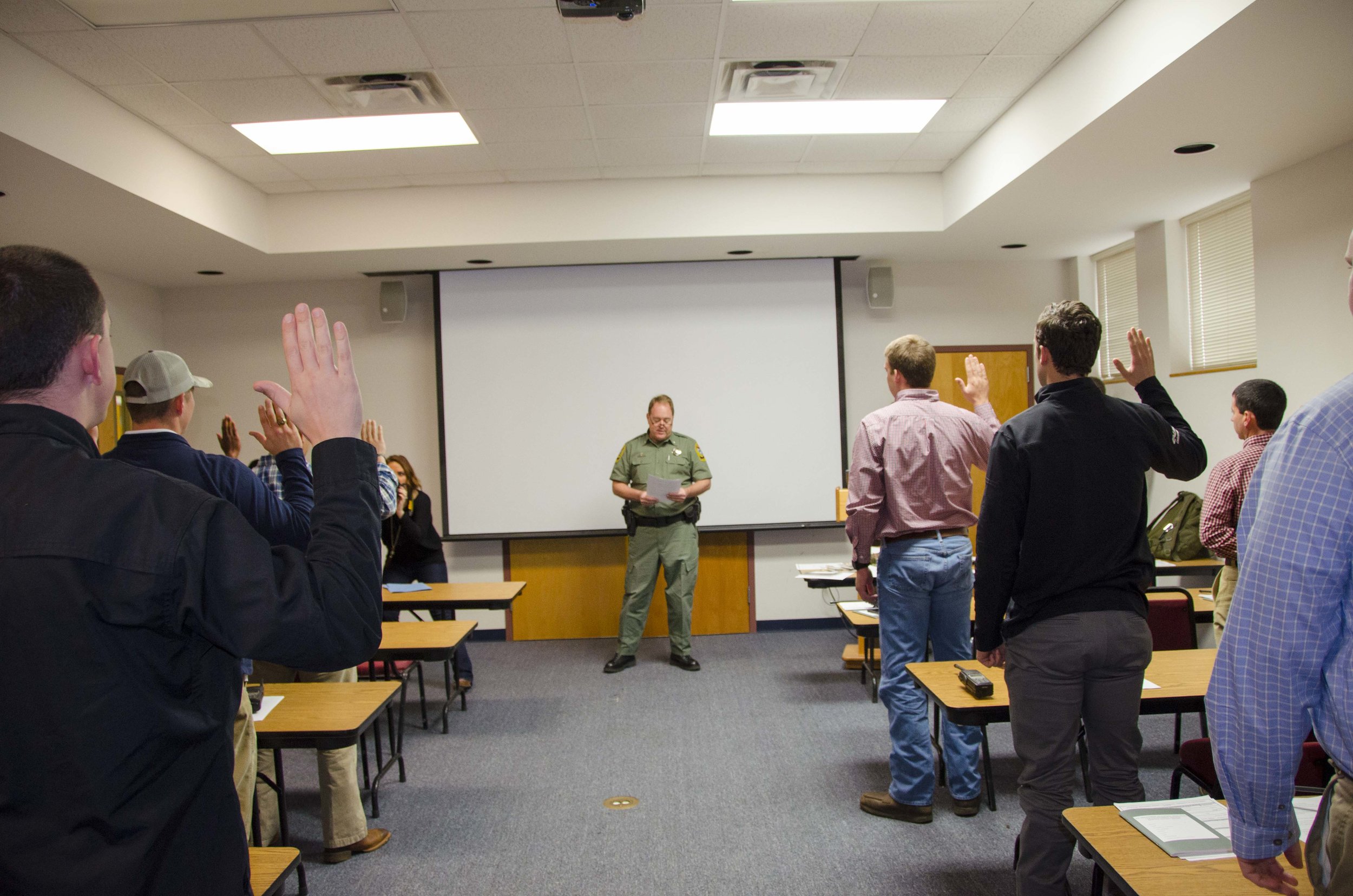 A new group of SCDNR Officers is sworn in by Law Enforcement Division Deputy Director, Col. Chisolm Frampton; January 17, 2017.
