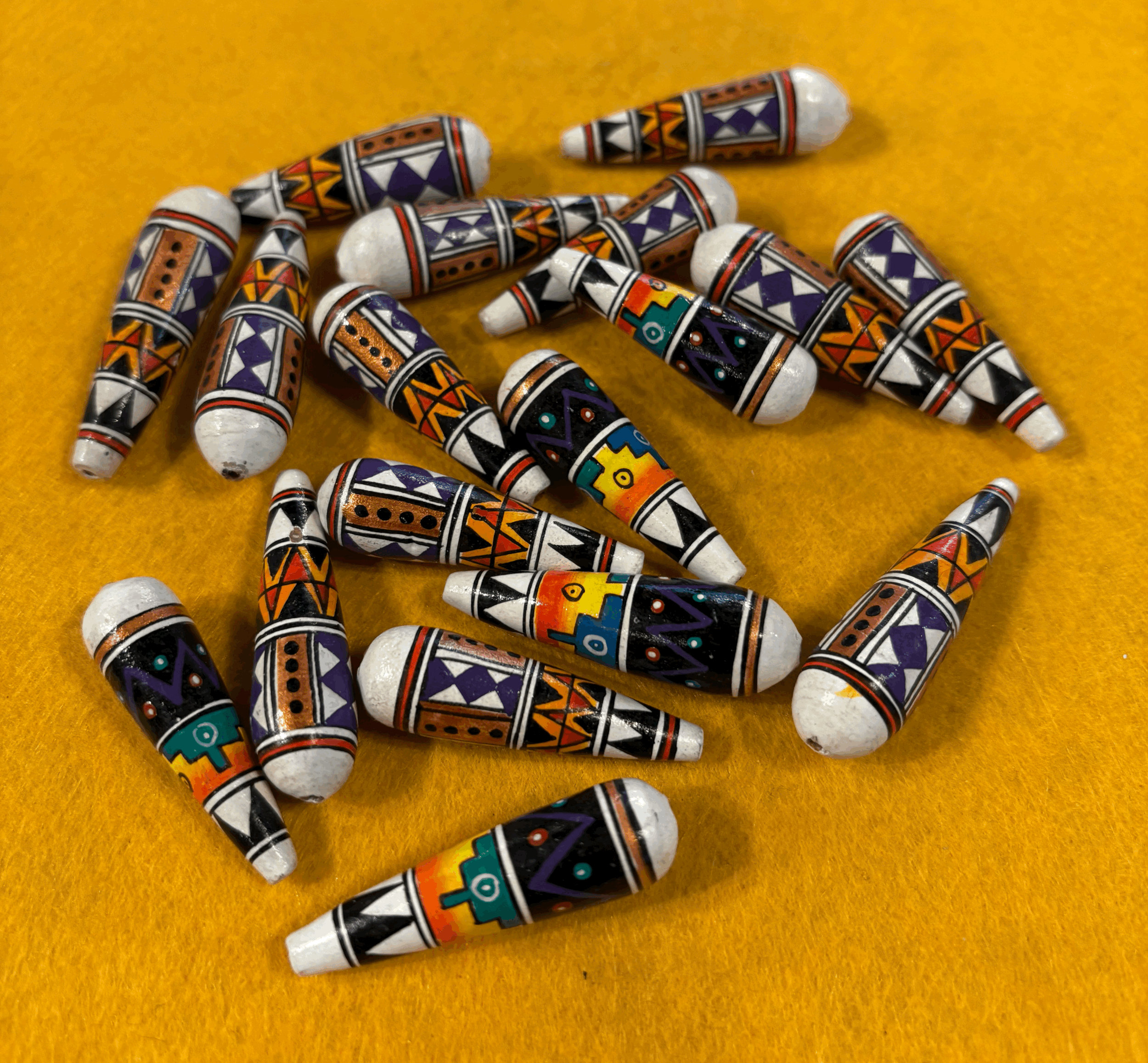 Black & Orange Hand-painted ceramic beads