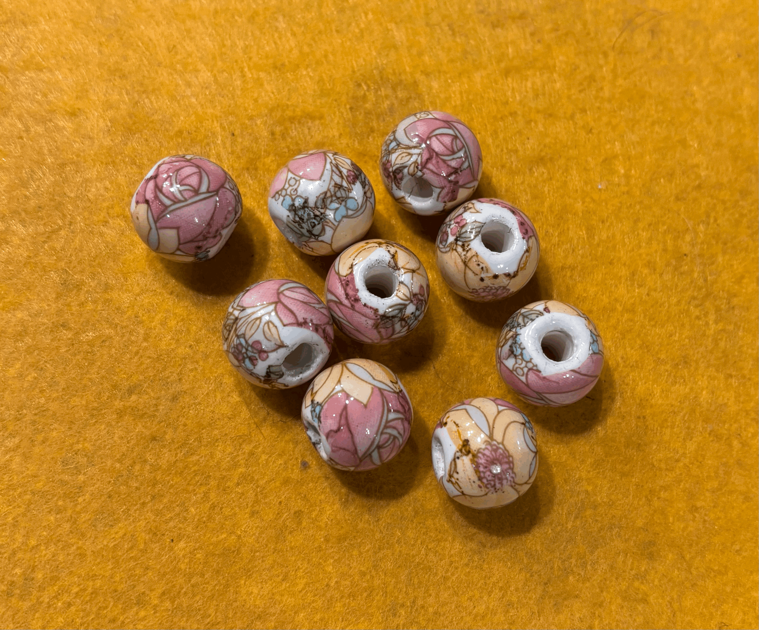 Orange & Pink Floral Ceramic Bead