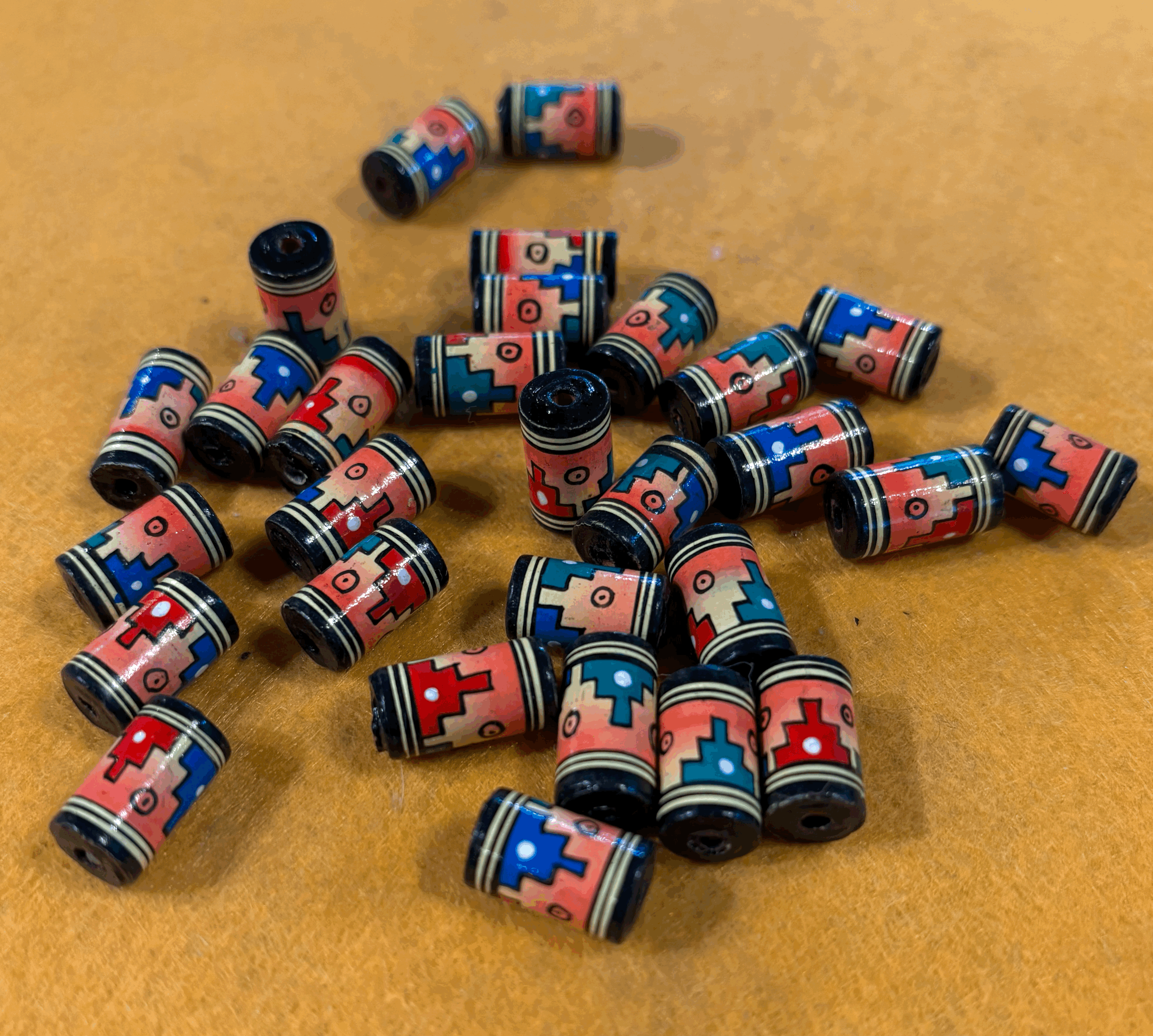 Pink & Black Hand-painted ceramic beads