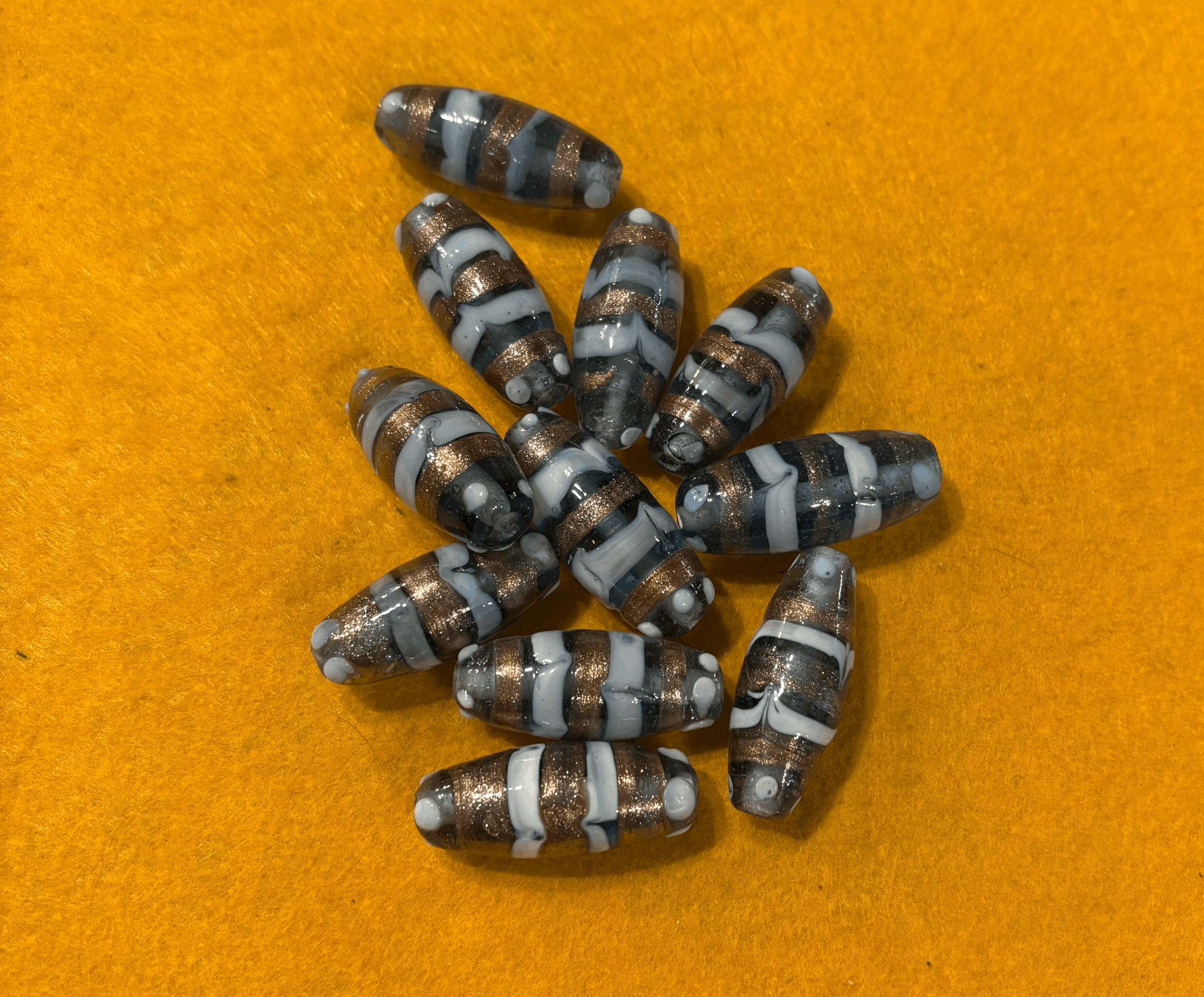 Sea Blue & Metallic Gold Glass Bead