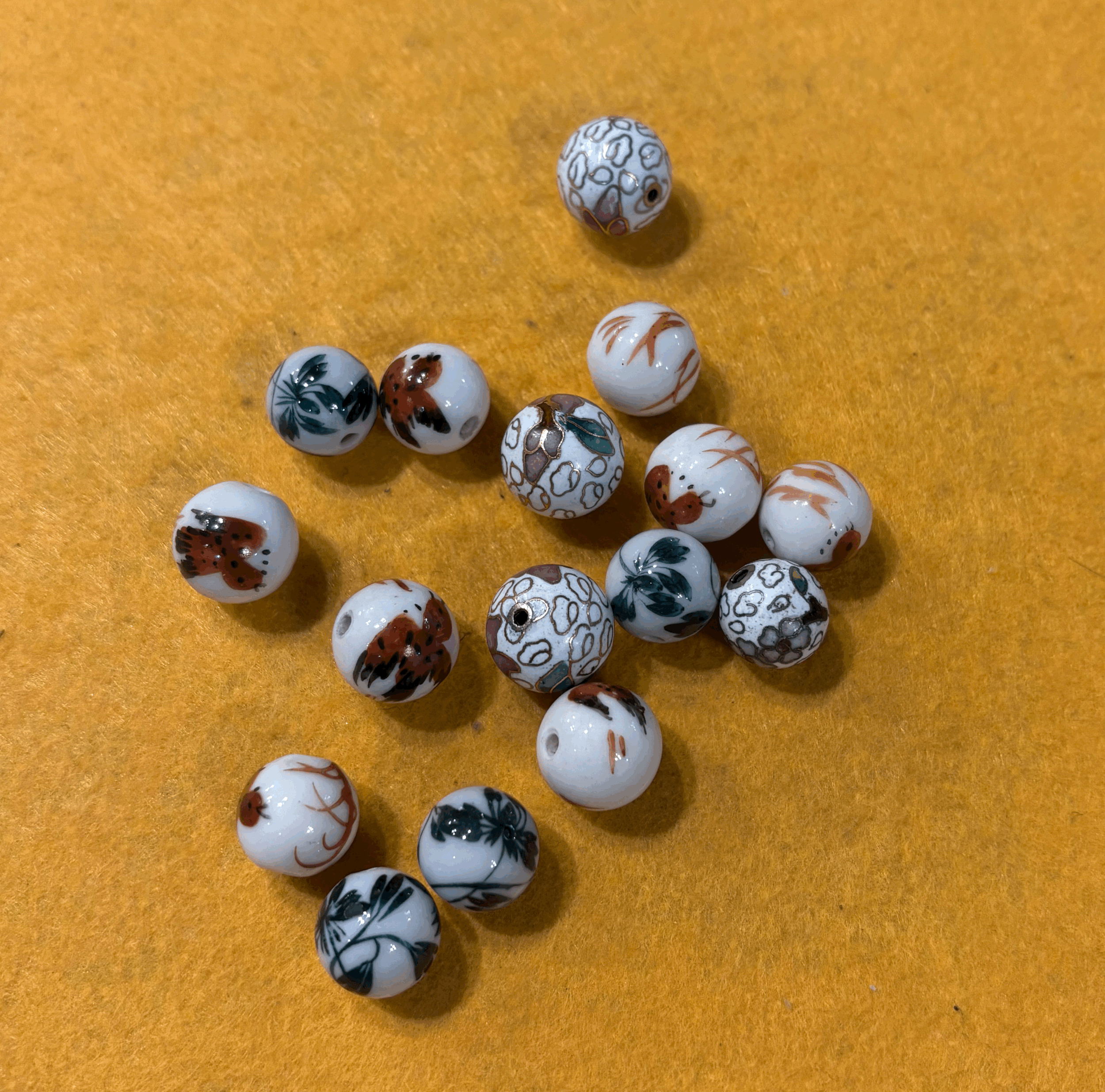 Floral & Gold Ceramic Bead