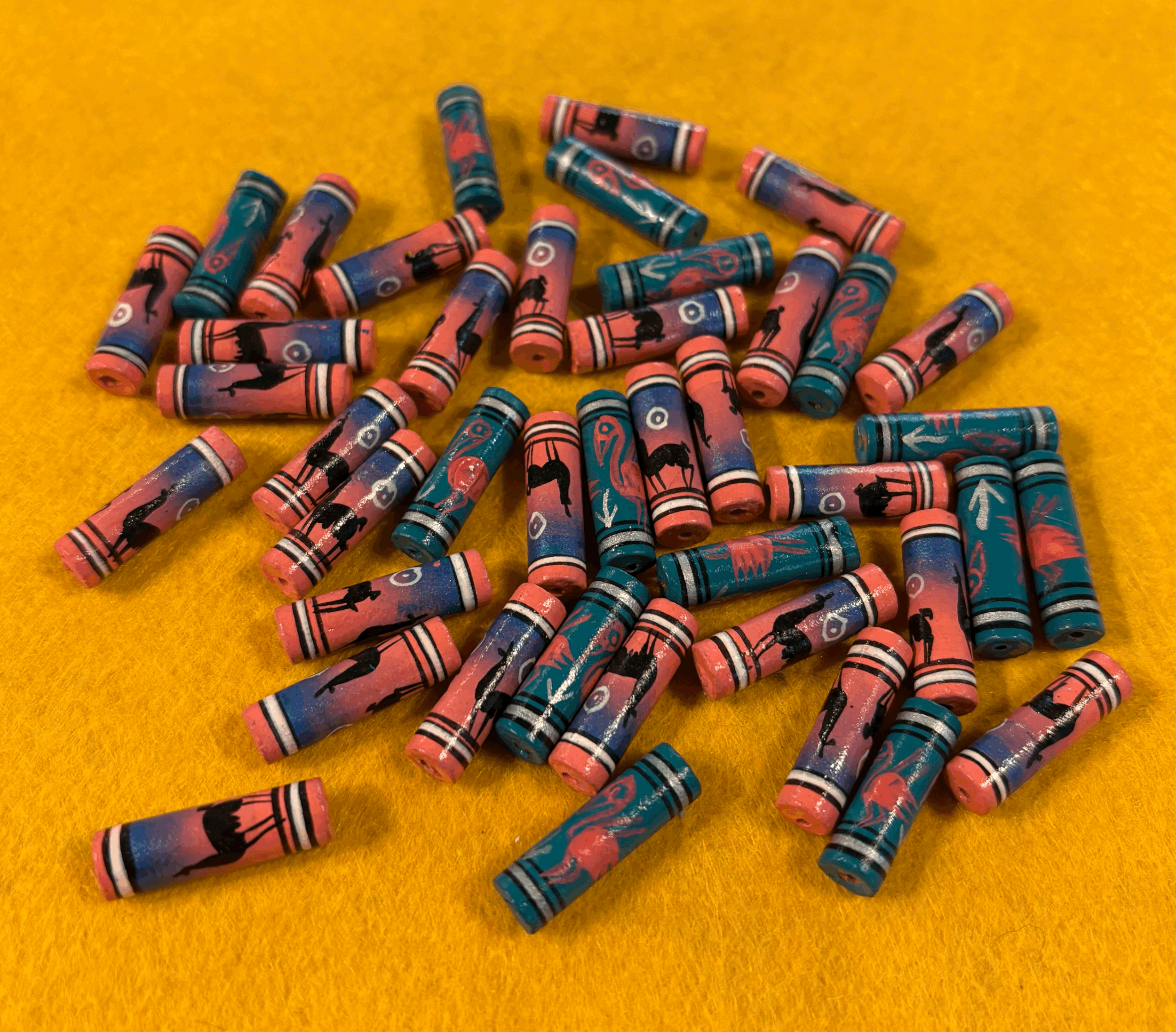 Pink & Teal Hand-painted ceramic beads