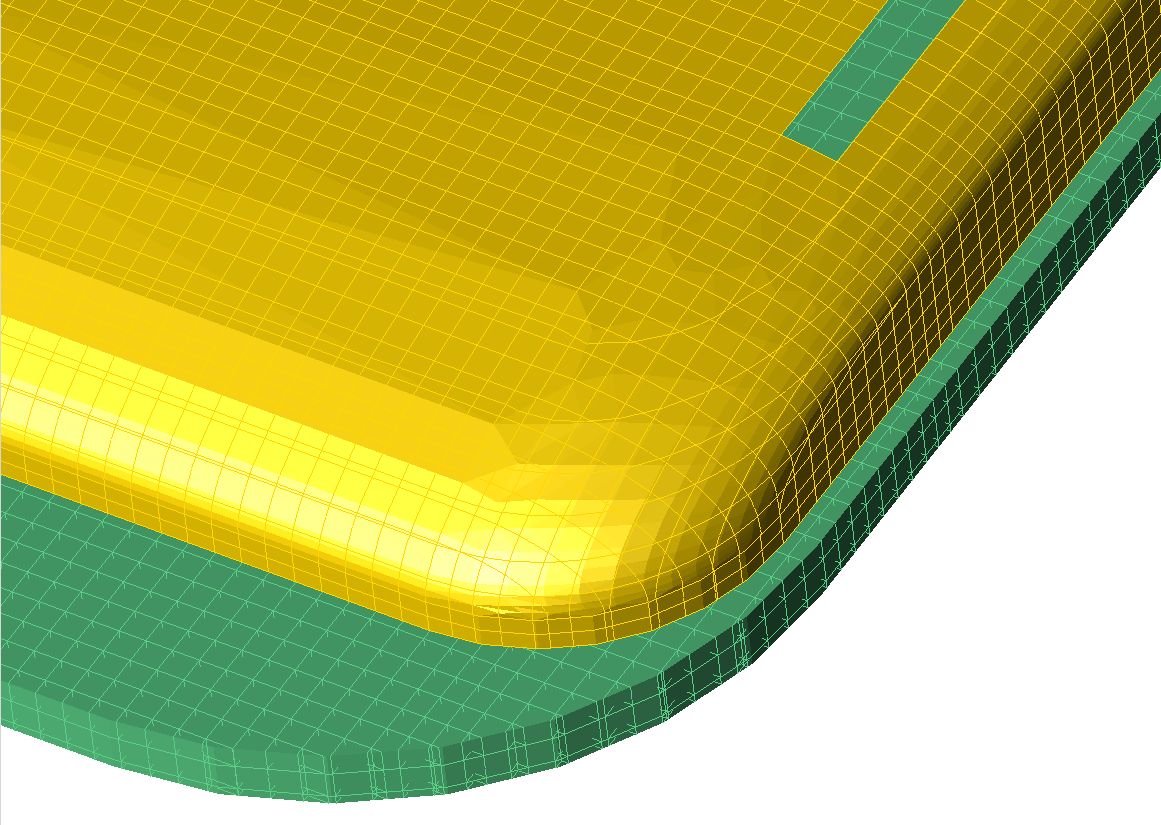 Figure 4b: Mesh view of corner of antenna with conformal mesh.