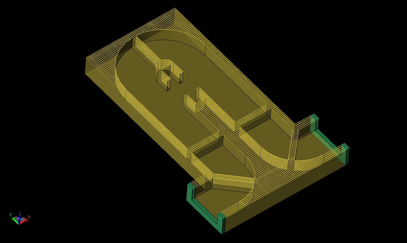 Figure 3 Cross-sectional view of the XFdtd mesh of the cross-coupled filter geometry.