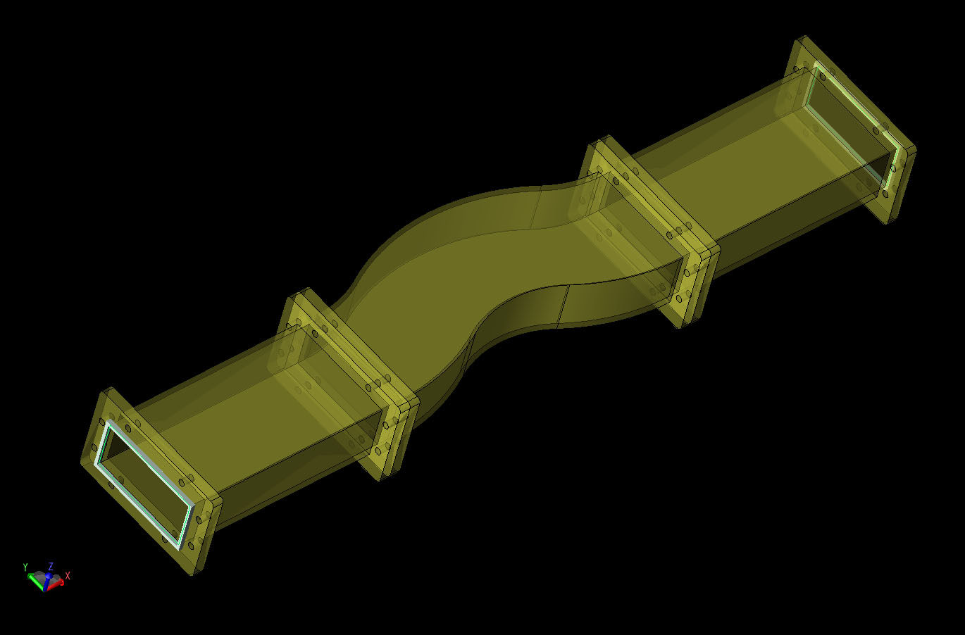 Figure 6 CAD geometry of the tri-bend waveguide mode converter.